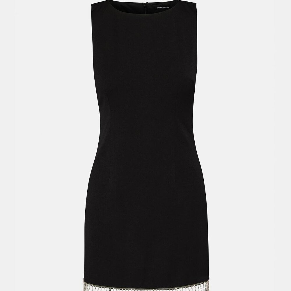 Steve Madden Elenora Dress | Black | Size 4 | Rhinestone Fringe Mini Bodycon - Picture 4 of 8